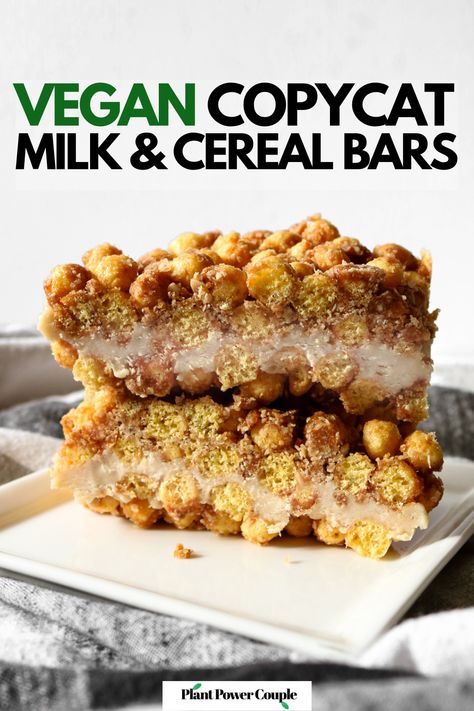 Head on stack of two cereal bars with cream filling and text reading vegan copycat milk and cereal bars Milk And Cereal Bars, Milk And Cereal, Vegan Copycat, Vegan Gluten Free Breakfast, Cereal Flavors, Vegan Snack Recipes, Dinner Snacks, Vegan Snack, Grab And Go Breakfast