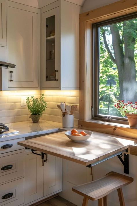 23 Brilliant Design Ideas for a Small Kitchen - Melanie Jade Design Space Efficient Kitchen, How To Maximize Small Kitchen Space, Tiny Studio Kitchen, Light Kitchen Colors, Ideas For A Small Kitchen, Farm Guest House, Gloss Kitchen Cabinets, Cottage Makeover, Bright Accessories