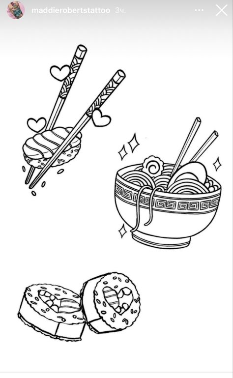 Chinese Takeout Tattoo, Sushi Tattoo Cute, Ramen Tattoo, Sushi Tattoo, Sushi Drawing, Traditional Japanese Tattoo Flash, Black Line Tattoo, Abstract Tattoo Ideas, Minimalist Tattoo Ideas