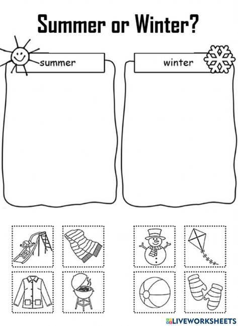 Summer Worksheets For Kids Kindergarten, Season Worksheets For Kids, Seasons Worksheets For Kids, Seasons Activities For Preschoolers, Seasons Worksheets For Kindergarten, Winter Worksheets For Preschool, Winter Worksheets For Kindergarten, Winter Kindergarten Worksheets, Winter Worksheets For Kids