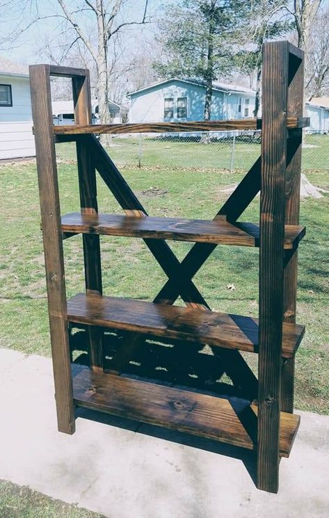 Diy Rustic Shelf, Homemade Shelf Ideas, Diy Standing Shelves, Diy Vintage Bookshelf, Free Standing 2x4 Shelves, Scrap Wood Bookshelf, Wooden Pallet Bookshelf, Reclaimed Wood Bookshelf, Barn Wood Book Shelves