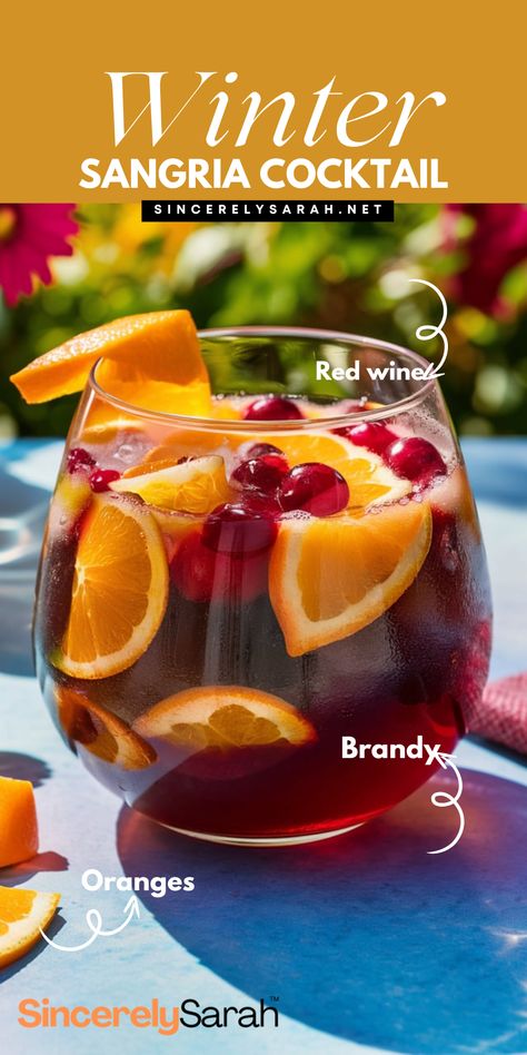 Get into the holiday spirit with a Winter Sangria Cocktail! 🍷🎄 This cocktail is a festive blend of winter fruits, rich red wine, and warm spices that will keep you cozy all season long. Whether you're hosting a holiday party or just relaxing by the fireplace, this Winter Sangria Cocktail is the perfect drink to set the mood. Enjoy the taste of the season with this delicious and easy-to-make cocktail recipe. Fall Cocktails Easy, Winter Sangria Recipes, Holiday Sangria Recipes, Christmas Sangria Recipes, Winter Fruits, Red Sangria Recipes, Easy Sangria Recipes, Tequila Sunrise Cocktail, Winter Sangria