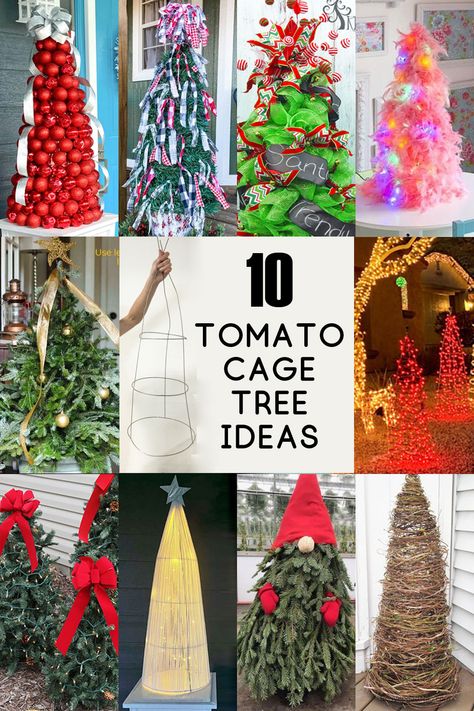 Diy Tomato Cage Christmas Tree, Tomato Cage Tree, Diy Tomato Cage, Tomato Cage Crafts, Tomato Cage Christmas, Tomato Cage Christmas Tree, Outdoor Christmas Diy, Christmas Topiary, Outdoor Christmas Tree