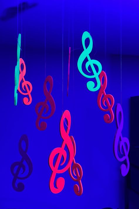 Music Notes Decorations, Loud And Clear, Party Crafts, Uv Reactive, Get The Party Started, Botswana, Music Notes, Black Light, Craft Party