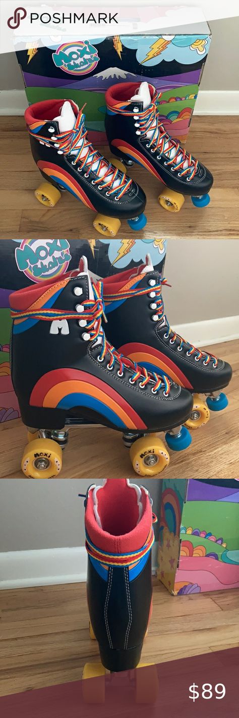 Moxi Rainbow Rider Roller Skates Moxi Rainbow Rider, Black Roller Skates, Bubble Fish, Roller Skate Shoes, Roller Shoes, Classic Corvette, Club Hairstyles, Silly Things, Thick Socks