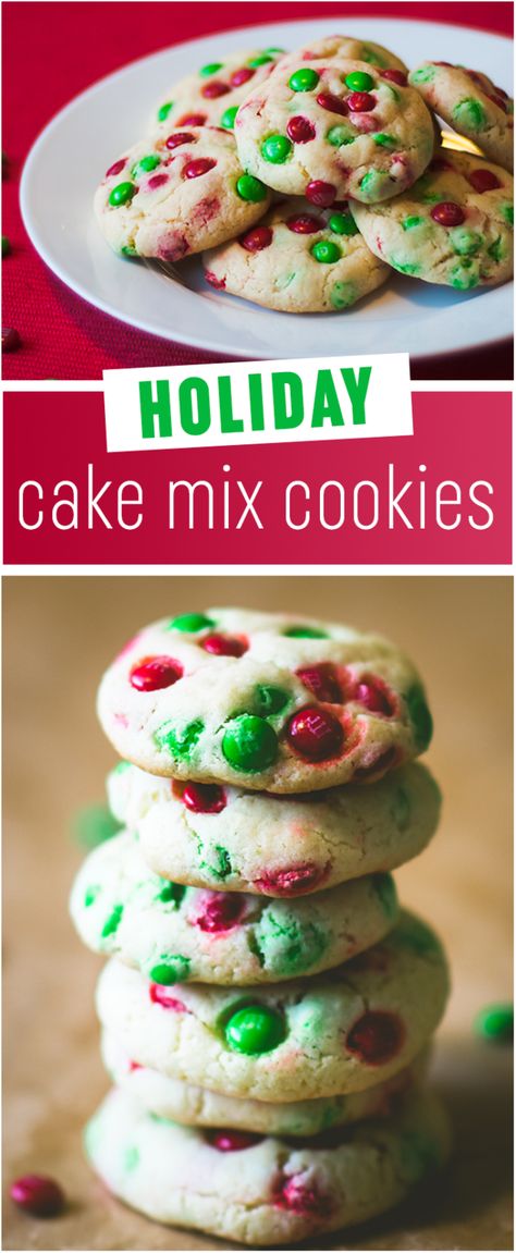 Holiday Cake Mix Cookies - These are the easiest and prettiest Christmas cookies on Pinterest, perfect when you want a quick Christmas treat but don't want to put up a lot of fuss. Five stars! Quick Christmas Treats, Easy Holiday Cookies, Christmas Cookie Cake, Cake Batter Cookies, Holiday Cake, Delicious Christmas Cookies, Cookies Ideas, Cake Mixes, Cookies Easy