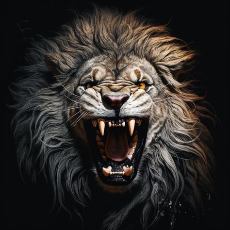 Scary Lion, Lion Art Tattoo, Fierce Lion, Roaring Lion, Lion Wallpaper, Lion King Art, Wild Animals Pictures, Lion Images, Lion Canvas