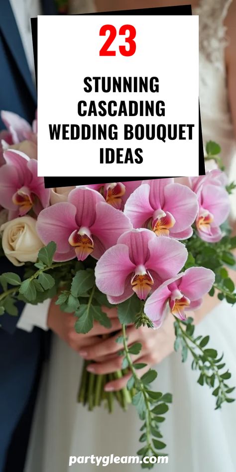 Make your wedding unforgettable with these 23 gorgeous cascading bouquet ideas that will have your guests buzzing with excitement! From the charming pink orchid cascading bouquet to elegant floral arrangements dripping with dreamy blooms, you're sure to find inspirations that fit your wedding theme perfectly. Explore styles for every season, unique colors, and designs that showcase your personal flair. Discover the most breathtaking cascading bouquets that beautifully enhance your bridal look on your special day! Bridal Bouquet Lilies And Roses, Pink Tulips Wedding Bouquet, Hibiscus Bridal Bouquet, Spring Flower Bridal Bouquet, Hibiscus Wedding Bouquet, Types Of Bouquets Shapes, Simple Wedding Bouquet Ideas, Wedding Bouquet Ribbon Wrap, Small Bride Bouquets