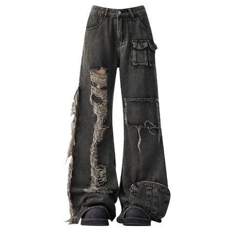 grunge black ripped jeans boogzel clothing Loose Fitting Pants, Fitting Pants, Denim Decor, Pants Baggy, Streetwear Jeans, Baggy Trousers, Black Ripped Jeans, Y2k Aesthetic Outfits, Pants Fit