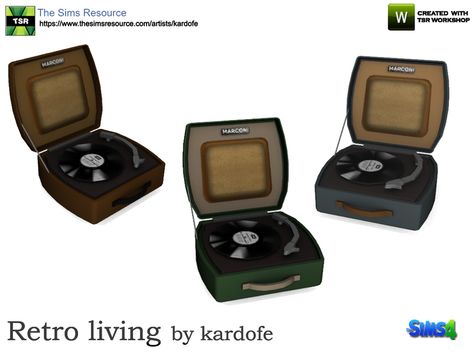 Old record player, for vinyl records, from the 60s, in three color options  Found in TSR Category 'Sims 4 Audio' Sims4 Custom Content, Old Record Player, Retro Record Player, Sims 4 Clutter, Recording Studio Design, Old Records, Vinyl Player, Anime Board, Sims Community