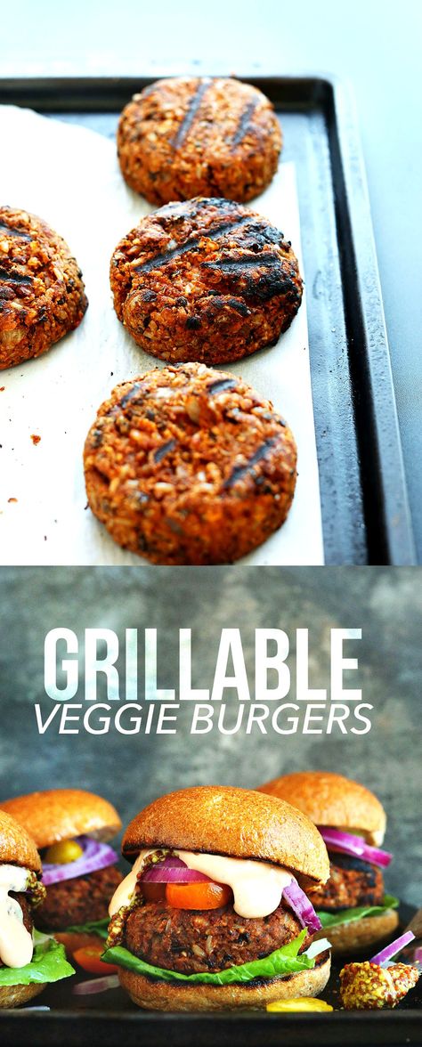 AMAZING Grillable Veggie Burgers with fluffy brown rice, black beans, walnuts and spices! #vegan #recipe #veggieburger #dinner #burger #summer #BBQ Fluffy Brown Rice, Veggie Burger Recipe Easy, Grillable Veggie Burger, Easy Veggie Burger, Burger Vegetarian, Homemade Veggie Burgers, Rice Black Beans, Best Veggie Burger, Vegetarian Bbq