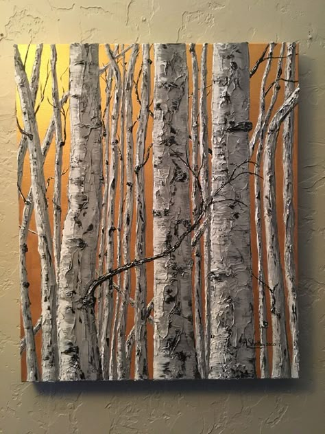 Impasto Tree Painting, Birch Tree Acrylic Paintings, Birch Tree Painting Acrylic, Thick Acrylic Painting, 자작나무 그림, Birch Trees Painting, Birches Painting, Birch Tree Art, Birch Tree Painting