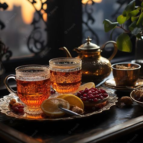 Premium AI Image | Turkish tea in traditional Turkish tulip cups Turkish Tea Aesthetic, Turkish Apple Tea, Karak Chai, Turkish Aesthetic, Turkish Tea Set, Lebanese Breakfast, Turkish Tulip, Tea Corner, Coffee Shots