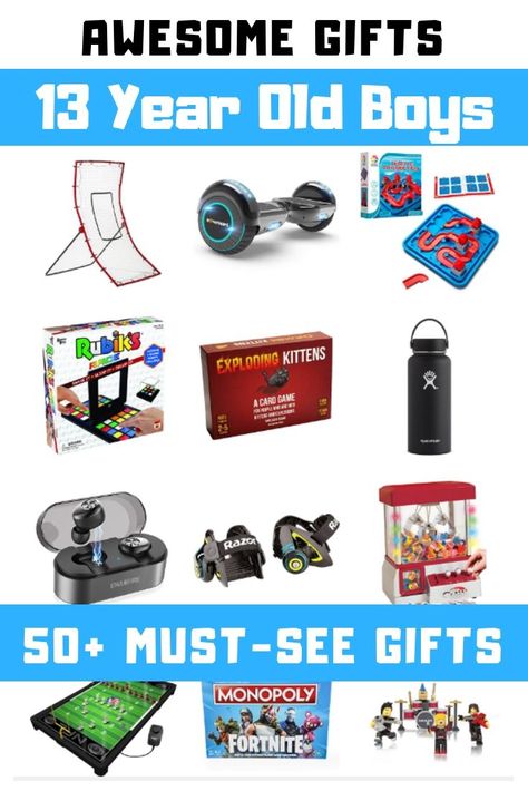 50+ Must-See Gift Ideas for 13 Year Old Boys! This is the top list of products, toys, electronics, sports, outdoors, ride on and must-have items that teenage boys this age want! Christmas is taken care of! 13th birthday presents - no problem! This is the gift guide with the most awesome ideas ever, check it out! #giftguide #teenboys #teenageboys #bdaypresents 13th Birthday Boys, Unique Gifts For Boys, Cool Gifts For Teens, Gifts For Teen Boys, Christmas Gifts For Boys, Top List, Teen Birthday, Awesome Gifts, Diy Gifts For Boyfriend