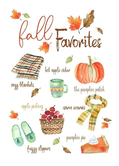 Fall favorites free fall printable. So cute! Click through to download yours. #falldecor #fallprintable #falldecorating #autumn #watercolor Free Fall Printables, Fall Mood Board, Hot Apple Cider, Autumn Love, Fall Bucket List, Ootd Photography, Free Falling, Fall Printables, 수채화 그림