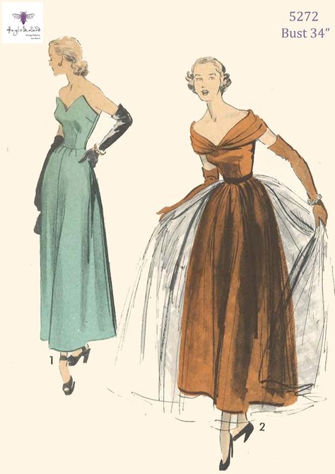 Vintage 1940's Sewing Pattern: Stunning Evening Dress with | Etsy 1940s Evening Dresses, Mademoiselle Magazine, 1950s Sewing Patterns, Gown Pattern, Ankle Length Dress, Vestidos Vintage, 1940s Fashion, Velvet Ribbon, Mode Vintage