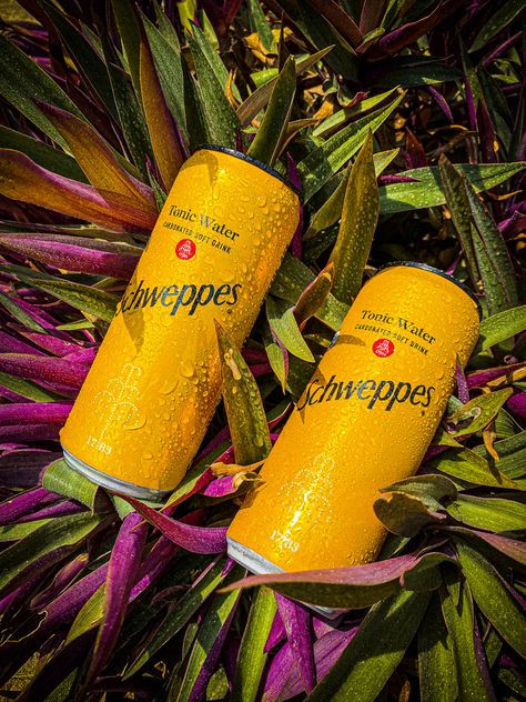 Cold sweaty images of Schweppes Tonic water cans Tonic Water Photography, Schweppes Tonic Water, Gin Tanqueray, Jager Bomb, Martini Rossi, Sweet Vermouth, Carbonated Soft Drinks, Seltzer Water, Product Shoot