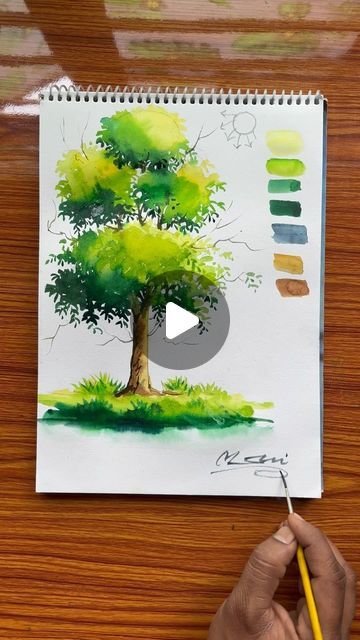 Water Colour Tree, Tree Drawing Watercolor, Oak Tree Drawings, Watercolour Tree, Tree Watercolour, Watercolour Trees, Cute Artwork, Wind Art, Watercolor Tree