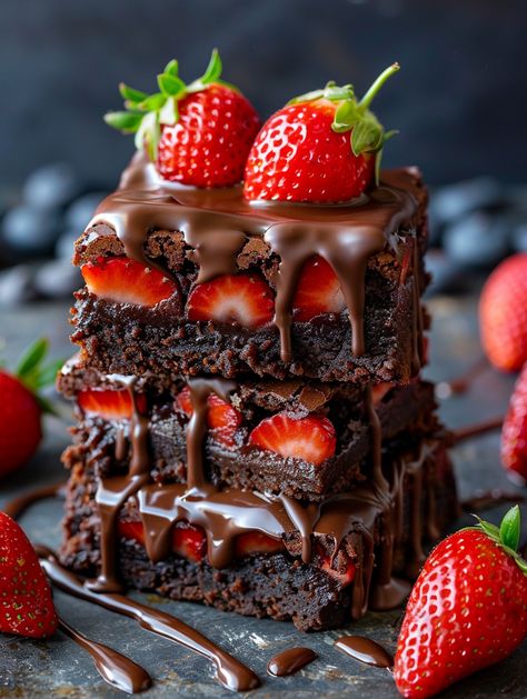 🍫 Chocolate Covered Strawberry Brownies are a delicious, chocolatey dessert recipe.    Ingredients 🎉  1 Brownie Mix (for an 8"x8" baking dish) 🍫 Topping: 1 lb Strawberries, stems removed, cut in half 🍓 Chocolate Ganache: 1½ cups Semi-Sweet Chocolate Chips (or use part dark chocolate) 🍫 ¾ cup Heavy Cream (up to 1 cup if more is needed) 🥛  Instructions 👌  1️⃣ Prepare Brownies: - In an 8"x8" baking dish, prepare brownies according to package directions. 🍫 - Let them cool completely. ❄️ Cute Brownies, Deserts Aesthetic, Strawberry Brownies, Sweet Roll Recipe, Covered Strawberry, Chocolate Covered Strawberry, Semi Sweet Chocolate Chips, Brownie Mix, Recipe Ingredients