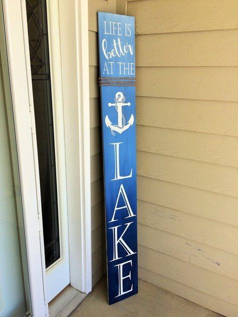 Cabin Porch Decor, River Signs, Tall Welcome Sign, Door Stand, Sign Sayings, Cabin Porch, Patio Art, Sign For Front Door, Awesome Woodworking Ideas