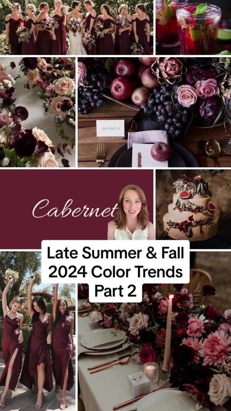 Late summer, fall and even holiday wedding colors can be tough when you want something more unique but still timeless! Here are 3 color trends that would be jaw dropping for 2024 late sunmer/fall and holiday weddings - peach🍑, cabernet🍷 & espresso☕️! #2024bride #weddingtrends2024 #moodywedding #fallwedding #thetwardyparty Sangria Color Wedding, Cabernet Wedding Color Scheme, Cabernet Wedding Colors, Wine Wedding Colors, Late Summer Wedding Colors, Sangria Wedding, Apricot Wedding, Wine Colored Wedding, Peach Wedding Colors