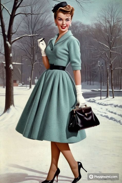 1950s Secretary Fashion, 50s Fall Fashion, 50s Winter Fashion, 1950s Winter Fashion, 1950s Autumn, 1950 Outfits, 1960s Fashion Women, 1950s Models, Sunday Dresses