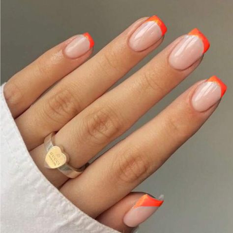 Super Cute And Stylish Ships In 5-10 Business Days Easy Nail Designs Thanksgiving, Orange Tips Short Nails, Orange Chrome Tip Nails, Orange French Acrylic Nails, Orange Glitter French Tip Nails, Orange Nail Inspo Short, Orange French Tip Square, French Tip Acrylic Nails Fall, Cute Orange Nails Short