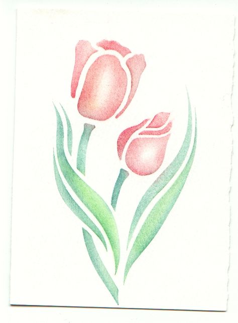 Tulip stencil, card, chalk Tulip Border Design Drawing, Tulip Stencil, Painting Flowers Tutorial, Fabric Painting Techniques, Flower Drawing Tutorials, Fabric Painting On Clothes, Tulips In Vase, Applique Quilt, Flower Stencil