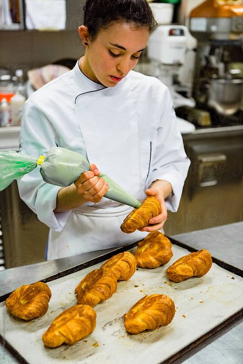 Young Pastry Chef Filling Croissants With Cream | Stocksy United Pastry Chef, Freshly Baked, Pastry, Chef, Cream