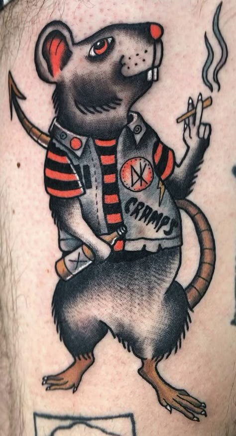 Traditional Tattoo Dragon, Traditional Hand Tattoo, Care Bear Tattoos, Rat Tattoo, Cow Tattoo, Traditional Tattoo Inspiration, Punk Tattoo, American Traditional Tattoo Ideas, Medieval Tattoo