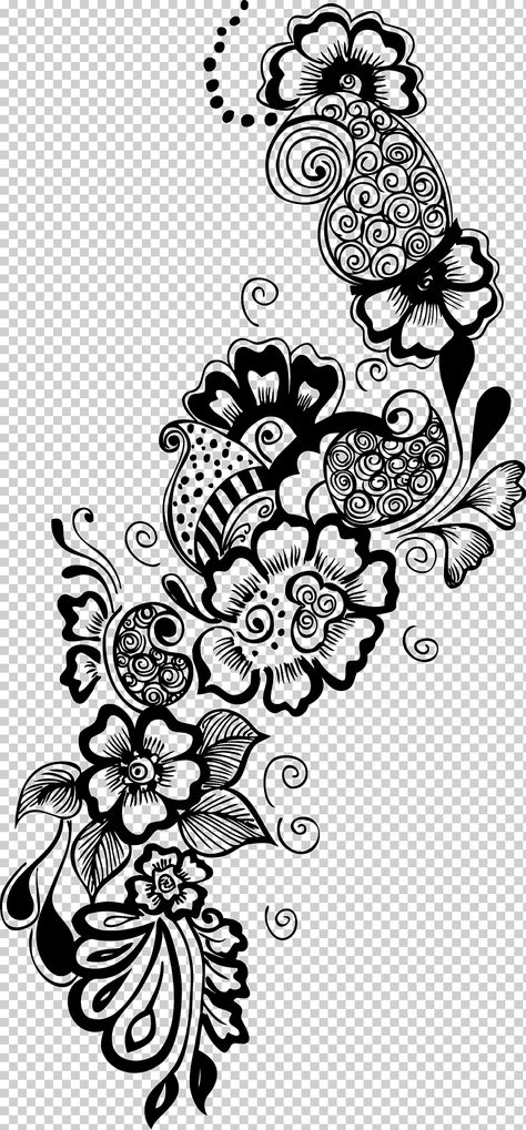 Pen Ink Tattoo, Tattoo Tutorial, Flower Border Clipart, Floral Mehndi, Arabic Designs, Border Stencil, Henna Drawings, Craft Label, Arabic Tattoo