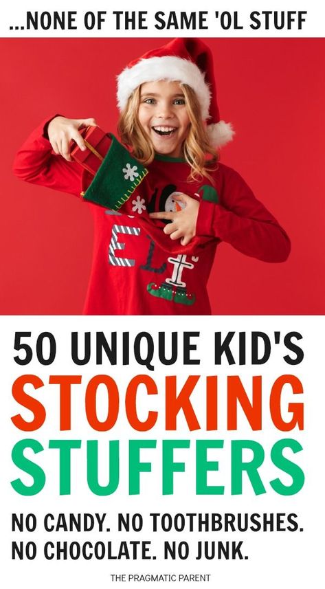 50 Unique Kids Stocking Stuffers with none of the same 'ol stuff like candy or toothbrushes. 50 Kids Stocking Stuffer Ideas They'll Love and is creative, out of the ordinary and there's no sugar or candy on this list. #kidsstockingstuffers #stockingstufferideas #toddlerstockingstufferideas #stockingstuffersforkids #stockingstuffersfortoddlers Inexpensive Stocking Stuffers, Toddler Stocking Stuffers, Cheap Stocking Stuffers, Gifts For Boyfriend Parents, Diy Stocking Stuffers, Diy Stockings, Stocking Stuffer Ideas, Unique Stocking Stuffers, Stockings Christmas