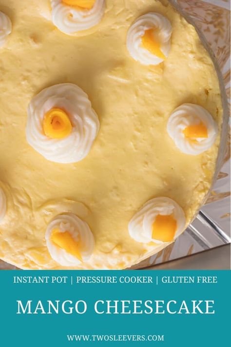 This Mango Cheesecake is easily one of the best dessert recipes I've ever concocted. Mango Cheesecake | Instant Pot Mango Cheesecake | Pressure Cooker Mango Cheesecake | Oven Mango Cheesecake | How To Make Instant Pot Cheesecake | Instant Pot Cheesecake Recipe | Instant Pot Dessert Recipes | Mango Dessert Recipes | TwoSleevers | #twosleevers #mango #cheesecake #instantpotrecipes #instantpotdessert Instant Pot Recipes Low Carb, Best Instapot Recipes, Gluten Free Instant Pot Recipes, Recipes Mango, Instant Pot Cheesecake, Keto Instant Pot Recipes, Gluten Free Instant Pot, Instant Pot Easy, Instant Pot Desserts