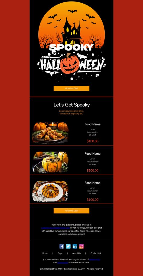 Spooky Halloween Email Template Halloween Email Design, Halloween Newsletter, Free Email Templates, Email Layout, Halloween Web, Flower Background Iphone, Email Marketing Template, Email Newsletter Design, Sale Emails