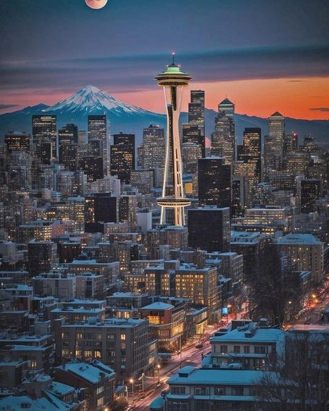 Seattle Snow, Seattle Background, Seattle Scenery, Space Needle Seattle Drawing, The Space Needle Seattle, Seattle Washington Space Needle, Space Needle Seattle, Assalamualaikum Image, Olympic National Park