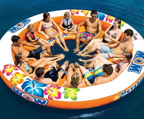 Inflatable Floating Island, Party Cove, Floating Down The River, Inflatable Island, Lake Toys, Lake Floats, Cool Pool Floats, Taman Air, Lake Fun