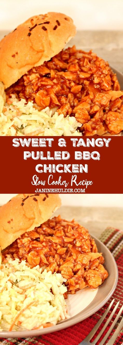 Sweet and Tangy Pulled BBQ Chicken Recipe Tangy Pulled Chicken, Friday Meals, Bbq Chicken Sandwich Recipes, Pulled Bbq Chicken, Easy Delicious Meals, Chicken Slow Cooker, Bbq Chicken Recipe, Jerry Reed, Honey Bbq Sauce