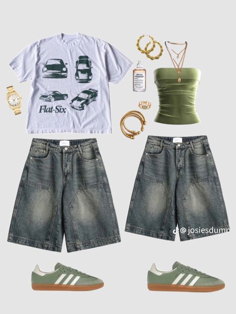 Matching Jorts Outfits, Graphic Tee Inspo Design, Car Shirt Outfit, Ahs Style, Car Graphic Tee, Street Style Outfits Casual, Matching Fits, Match Outfits, Streetwear Clothes