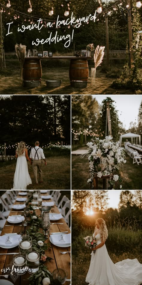 At Home Backyard Wedding, Wedding On Family Land, Farm Elopement Ideas, Backyard Wedding And Reception Set Up, Civil Wedding Backyard, Weddings Under 50 People, Small Intimate Farm Wedding, Backyard Woodsy Wedding, Laid Back Backyard Wedding