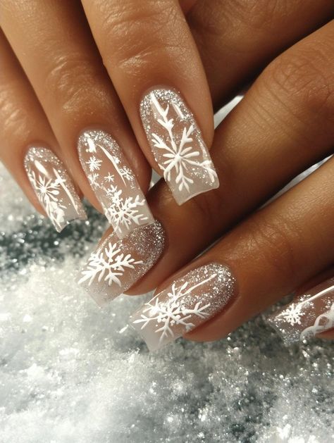 Winter-inspired acrylic nails that wow! Uncover 25 show-stopping designs that capture the magic of the season. From glittering snowflakes to cozy plaid patterns, these manicures offer endless inspiration for your cold-weather beauty routine. Express your winter spirit with these eye-catching and versatile nail art creations. Winter Blue Snowflake Nails, Winter Snow Nail Designs, Nail Colors On Brown Skin, Dnd Voodoo, Nude Snowflake Nails, Plaid Holiday Nails, Snow Nail Designs, Nail Art Snowflakes, Green Nails Summer