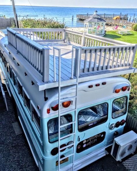 deck apt84 Bus Renovation, Bus Remodel, Bus Tiny House, Bus Conversion Ideas, House Bus, School Bus Tiny House, Travel Bus, School Bus Camper, School Bus House