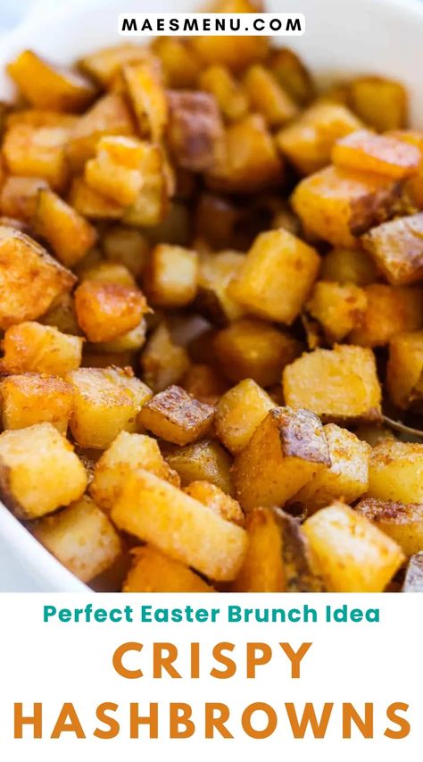 These easy to make crispy potatoes of yumminess are a regular in our household. They’re great as a simple weeknight side dish or are also easy to make as a big batch to feed a crowd, ideal for an Easter brunch with family and friends. Whether you choose to call them hashbrowns, home fries or breakfast potatoes they’re a real crowd pleaser. #easterbrunch #hashbrowns Russet Potato Hashbrowns, Hash Browns For A Crowd, Cooking Hashbrowns In The Oven, Brunch Potatoes For A Crowd, Make Ahead Breakfast Potatoes For A Crowd, Home Made Hashbrowns Easy, Cubed Hashbrown Recipes, Hashbrowns From Raw Potatoes, How To Make Hashbrowns