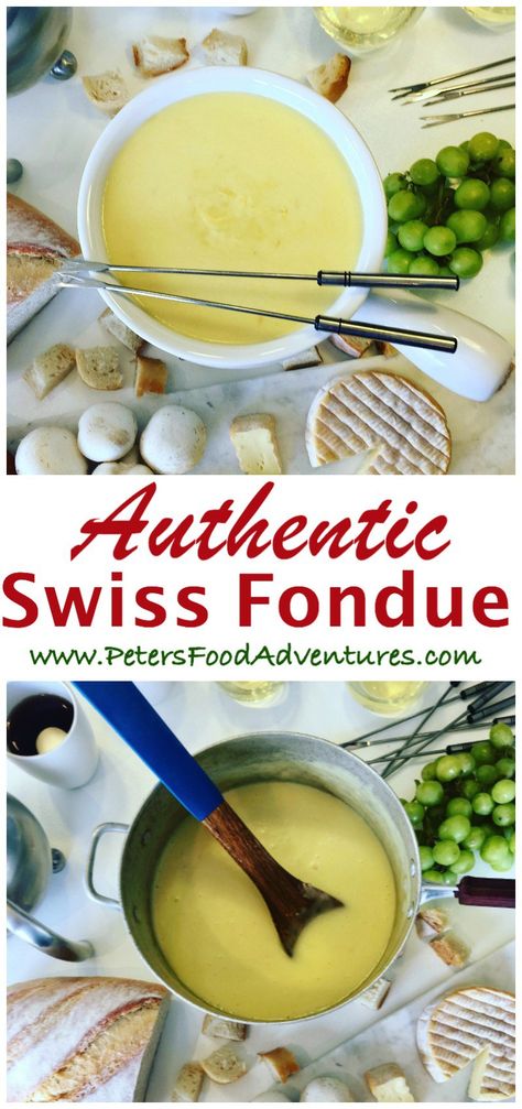 This traditional Swiss Cheese Fondue Recipe is a winter favorite in Switzerland and around the world. Melted Emmental, Gruyere cheese with Kirsch liqueur, white wine and a hint of garlic. Swiss Cheese Fondue Recipe, Switzerland Cheese, Cheese Fondue Recipe, Swiss Cheese Fondue, Swiss Fondue, Fondue Recipes Cheese, Swiss Recipes, Fondue Recipe, Fondue Party