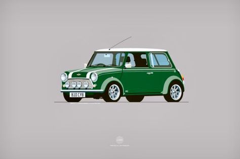 1997 Mini Cooper S Print in British Racing Green Auto Illustration, Vintage Auto's, Volkswagen Routan, Mini Cooper Classic, Mini Tattoo, Volkswagen Cc, British Motors, British Racing Green, Illustration Ideas