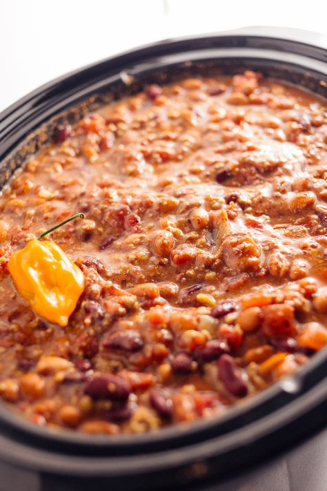 Spicy Turkey Habanero Crock Pot Chili - Dad With A Pan Habanero Chili Recipe, Spicy Crock Pot Chili, Spicy Crockpot Chili, Crock Pot Chili, Spicy Chili Recipe, Spicy Turkey, Habanero Chili, Work Recipes, Chili Spices