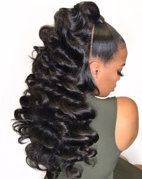 High Curly Weave Ponytail High Weave Ponytail, Long Ponytail Hairstyles, Cornrow Ponytail, French Braid Ponytail, Elegant Ponytail, Ponytail Updo, Weave Ponytail, Over 60 Hairstyles, Ponytail Hairstyles Easy