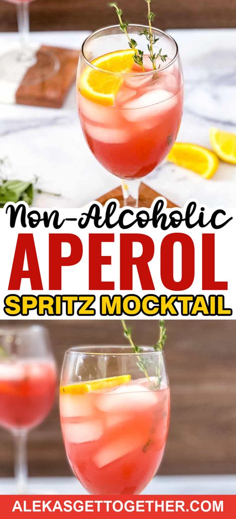 This non-alcoholic aperol spritz is a delicious and healthy take on the classic Italian orange drink that is served everywhere in Italy during the summer months! Italian Punch Non Alcoholic, Italian Drinks Nonalcoholic, Frozen Aperol Spritz Recipe, Aperol Spritz Mock Tail, Flavored Aperol Spritz, Apperal Spritz Ingredients, Apperal Spritz Recipe, Rhubarb Juice, Strong Cocktails