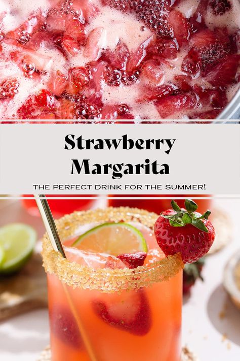 Discover the perfect summer cocktail with our Strawberry Margarita! This refreshing drink is perfect for any occasion, whether it's a summer BBQ, pool party, or simply an evening spent with friends. The combination of juicy strawberries, sweet agave, and tangy lime juice makes for a delicious cocktail that's always a hit! Cheers to good times and great drinks! via @healthfulideas Strawberry Margaritas, Bbq Pool Party, Strawberry Simple Syrup, Homemade Margaritas, Fun Summer Drinks, Slice Of Lime, Homemade Syrup, Strawberry Margarita, Strawberry Syrup