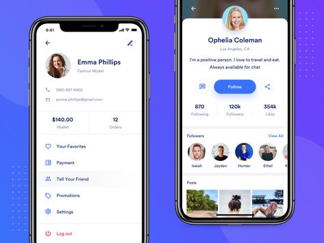 Profile Screen facebook blue ux design ui theme setting user app material android ios profile User Profile Ui Design Mobile App, Profile Screen Mobile Ui, Setting Ui Design, User Profile Design, Profile App Ui, User Profile Ui Design, App Design Profile, Profile Ui Design, Profile Ui