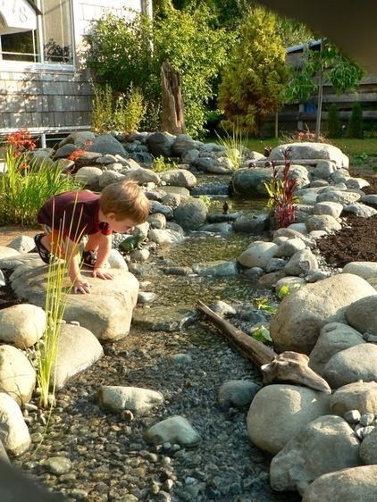 5th and state: Entertaining children..... in the garden Rocks Backyard, Waterscape Design, Backyard Stream, Garden Stream, Dry River, Backyard Pond, Garden Water Feature, Backyard Water Feature, Water Features In The Garden